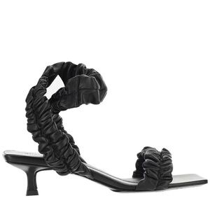 Khaite black Square Toe Kitten Heel Rouched Strap Sandals 39